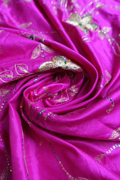 Hot Pink Pure Silk Vintage Dupatta - New