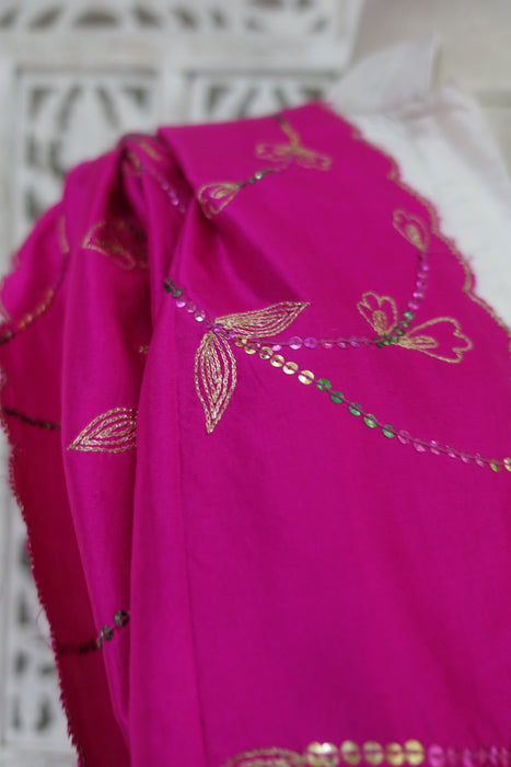 Hot Pink Pure Silk Vintage Dupatta - New