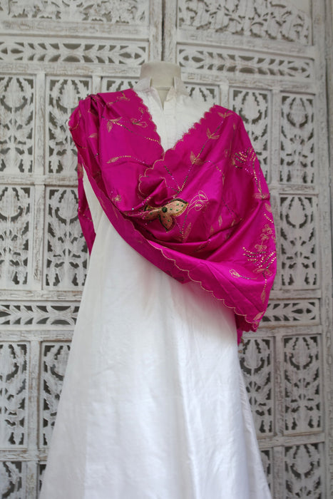 Hot Pink Pure Silk Vintage Dupatta - New