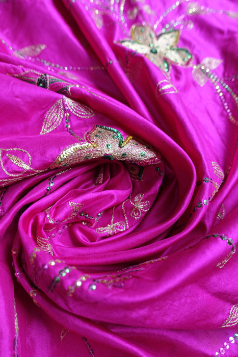 Hot Pink Pure Silk Vintage Dupatta - New