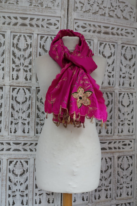 Hot Pink Pure Silk Vintage Dupatta - New