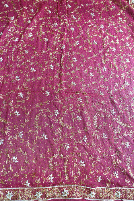 Raspberry Red Vintage Chiffon Zardosi Wedding Dupatta - New