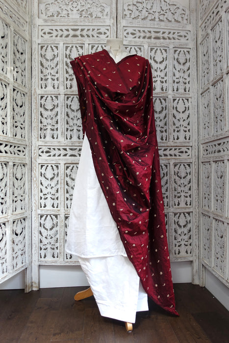 Maroon Pure Silk Vintage Dupatta - New