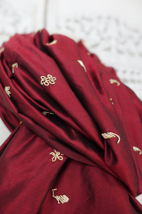 Maroon Pure Silk Vintage Dupatta - New