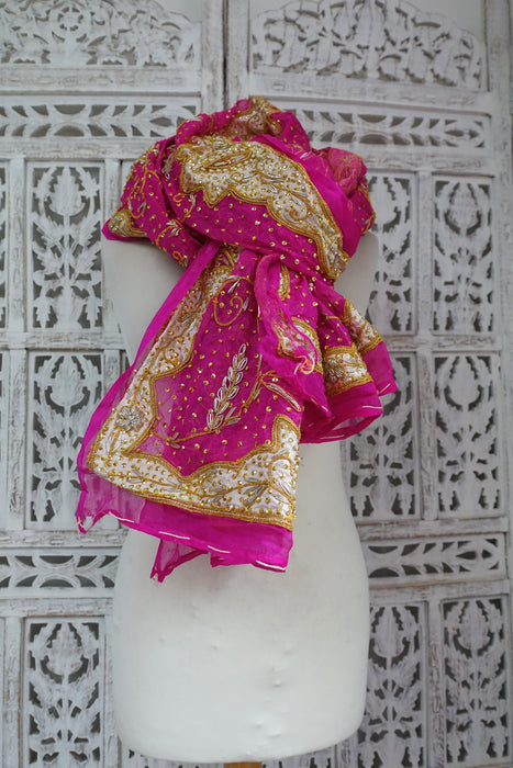 Hot Pink Vintage Wedding Dupatta - New