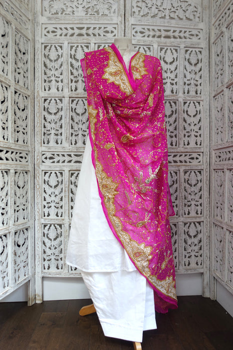 Hot Pink Vintage Wedding Dupatta - New