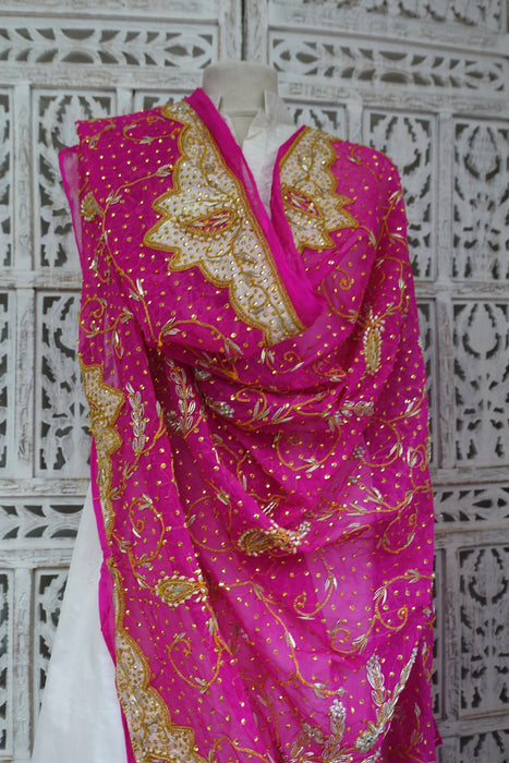 Hot Pink Vintage Wedding Dupatta - New