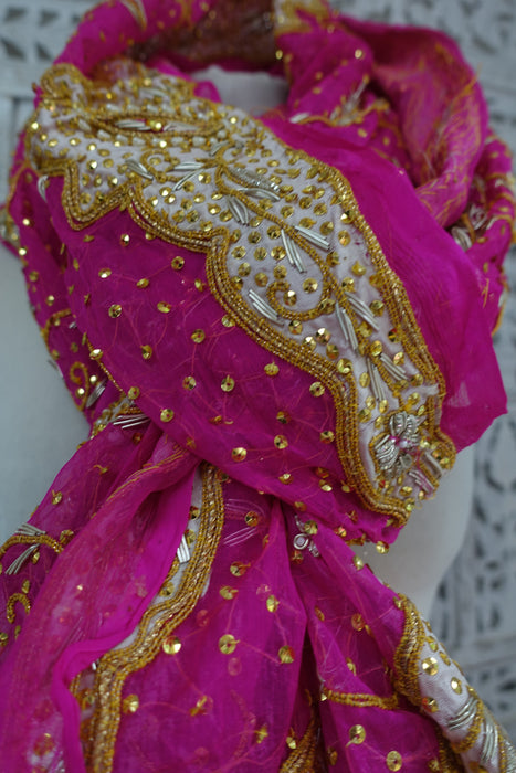 Hot Pink Vintage Wedding Dupatta - New