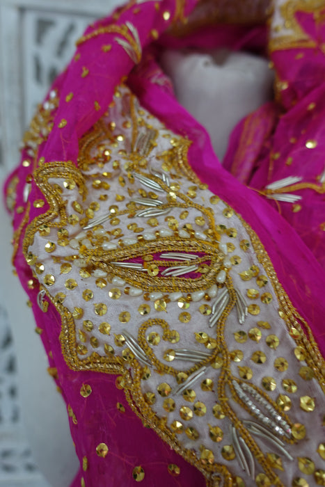 Hot Pink Vintage Wedding Dupatta - New