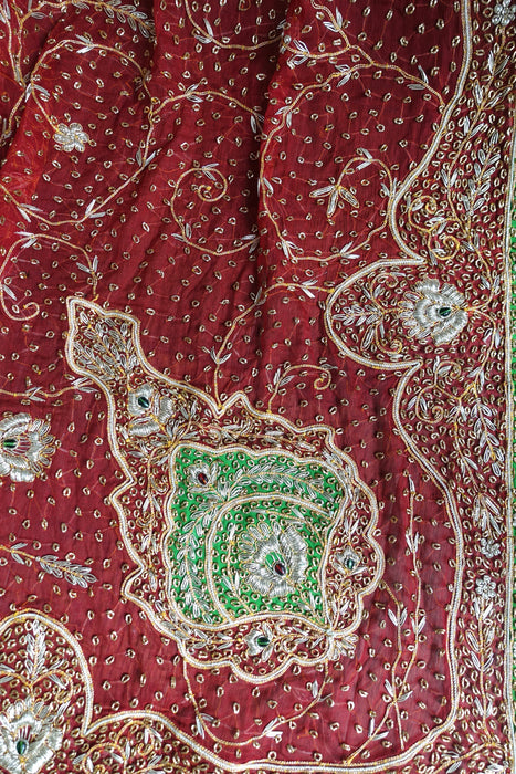 Red And Green Vintage Wedding Dupatta - New