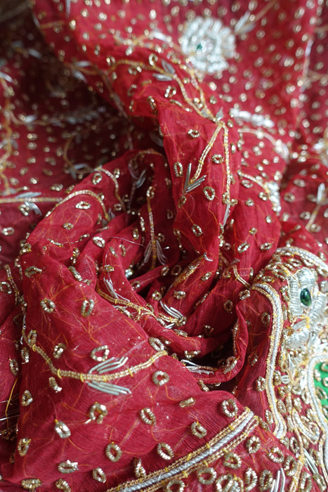 Red And Green Vintage Wedding Dupatta - New