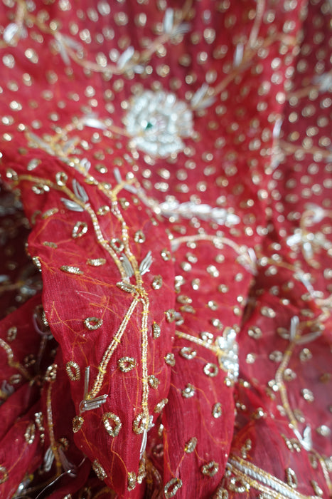 Red And Green Vintage Wedding Dupatta - New