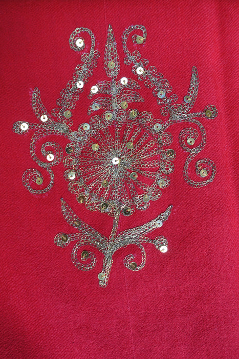 Red Wool Vintage Shawl With  Matt Gold Embellishments - New