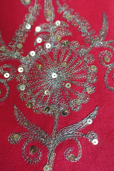 Red Wool Vintage Shawl With  Matt Gold Embellishments - New