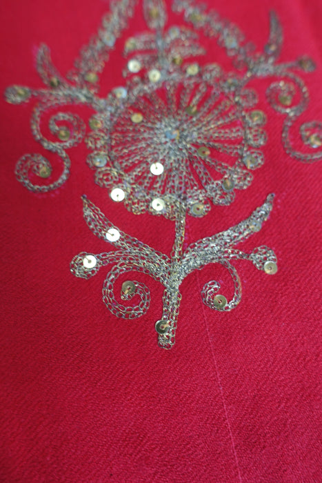 Red Wool Vintage Shawl With  Matt Gold Embellishments - New