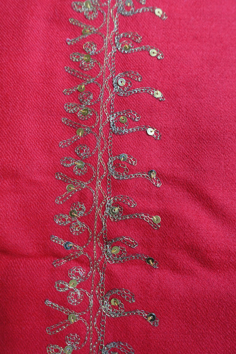 Red Wool Vintage Shawl With  Matt Gold Embellishments - New