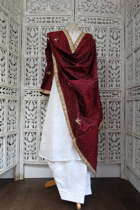 Maroon Pure Silk Dupatta With Zardosi Work - New