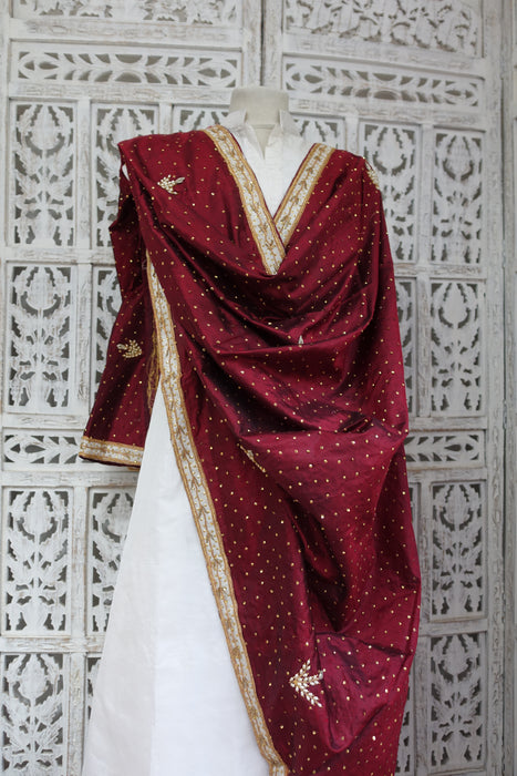 Maroon Pure Silk Dupatta With Zardosi Work - New