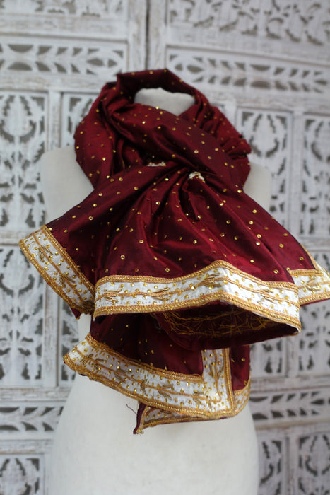 Maroon Pure Silk Dupatta With Zardosi Work - New