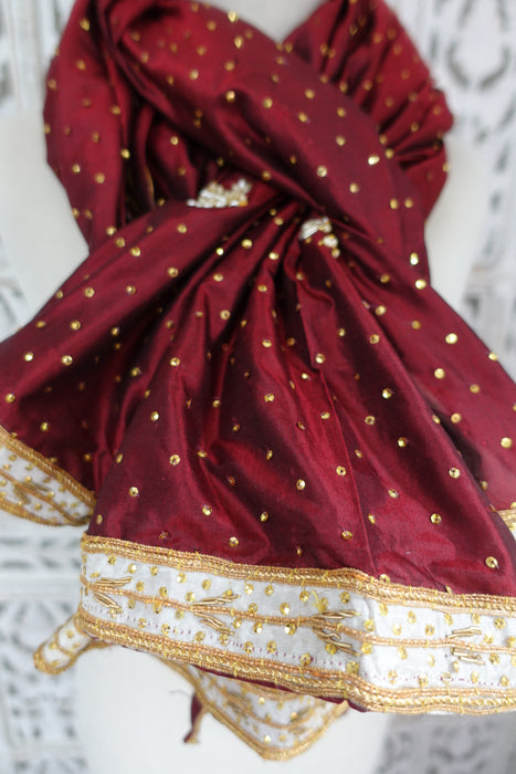 Maroon Pure Silk Dupatta With Zardosi Work - New