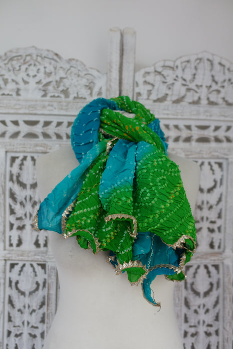 Green And Blue Crushed Silk Dupatta - New