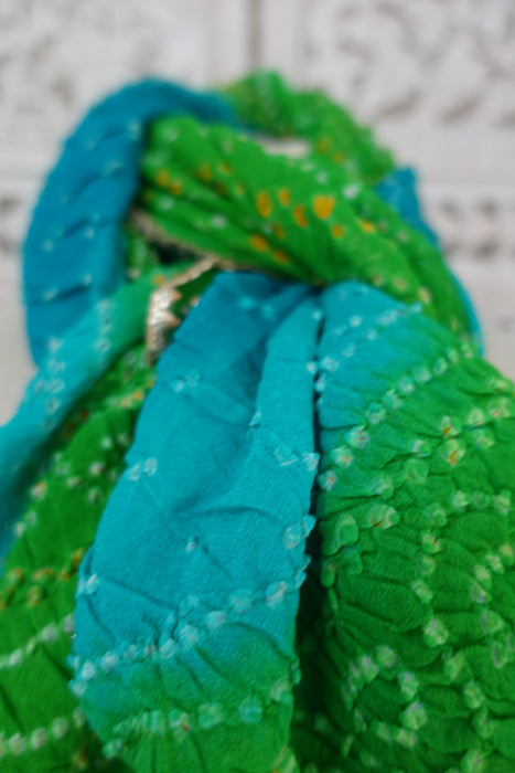 Green And Blue Crushed Silk Dupatta - New