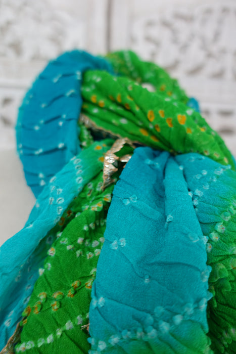 Green And Blue Crushed Silk Dupatta - New