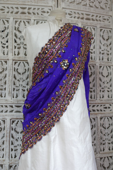 Purple Silk Heavy Beaded Dupatta - New