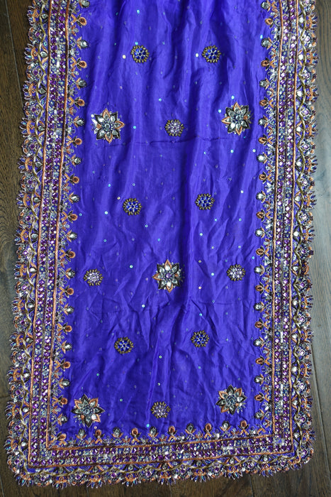 Purple Silk Heavy Beaded Dupatta - New