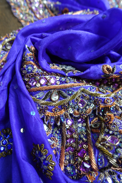 Purple Silk Heavy Beaded Dupatta - New