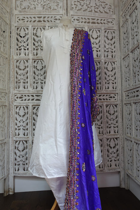 Purple Silk Heavy Beaded Dupatta - New