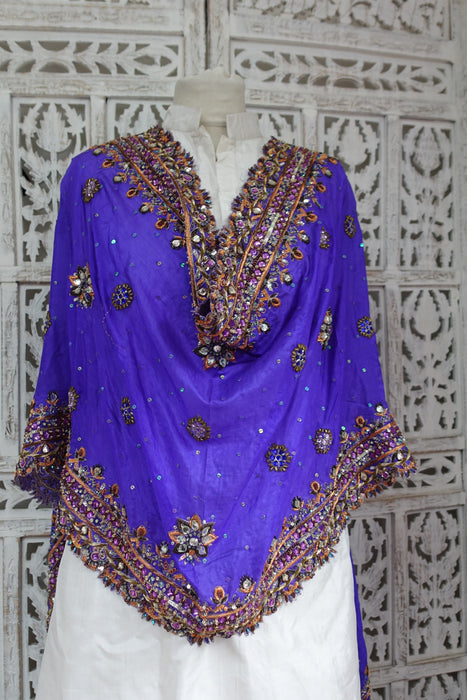 Purple Silk Heavy Beaded Dupatta - New