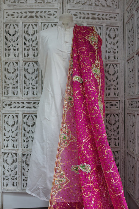 Hot Pink Vintage Wedding Dupatta - New