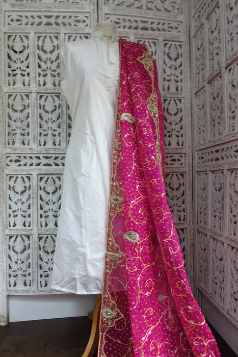 Hot Pink Vintage Wedding Dupatta - New