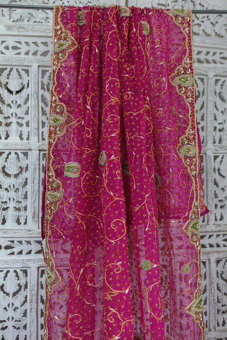 Hot Pink Vintage Wedding Dupatta - New