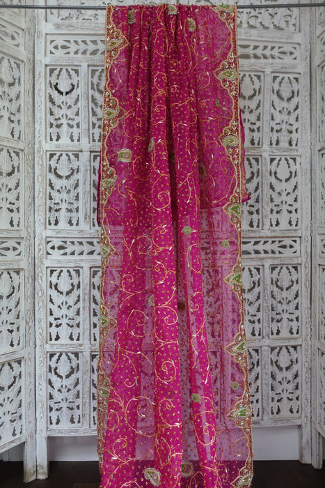 Hot Pink Vintage Wedding Dupatta - New