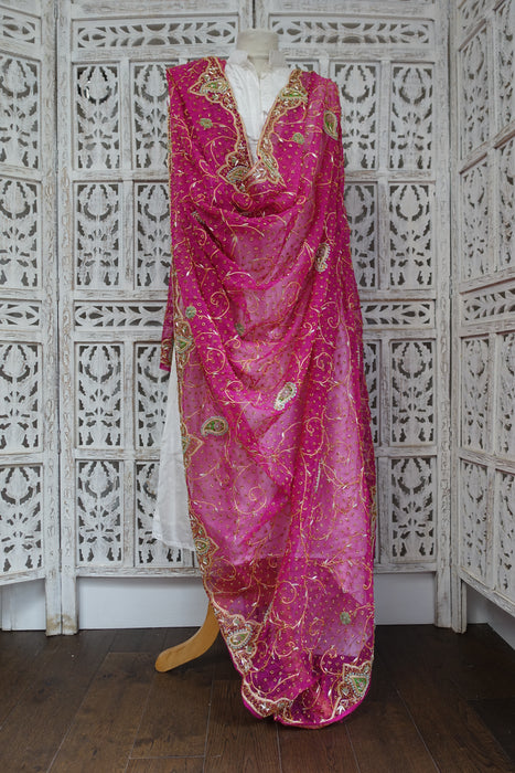 Hot Pink Vintage Wedding Dupatta - New