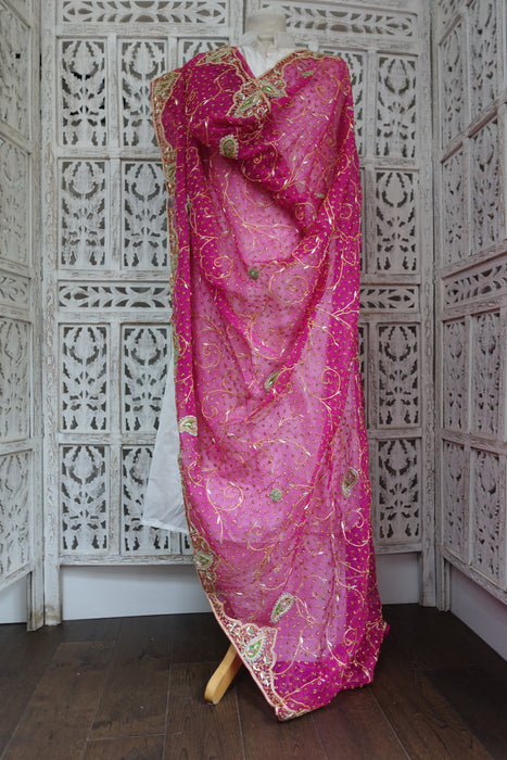 Hot Pink Vintage Wedding Dupatta - New