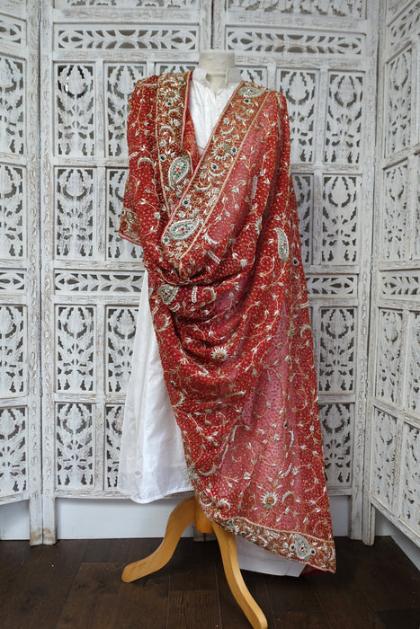 Red Vintage Wedding Dupatta - New