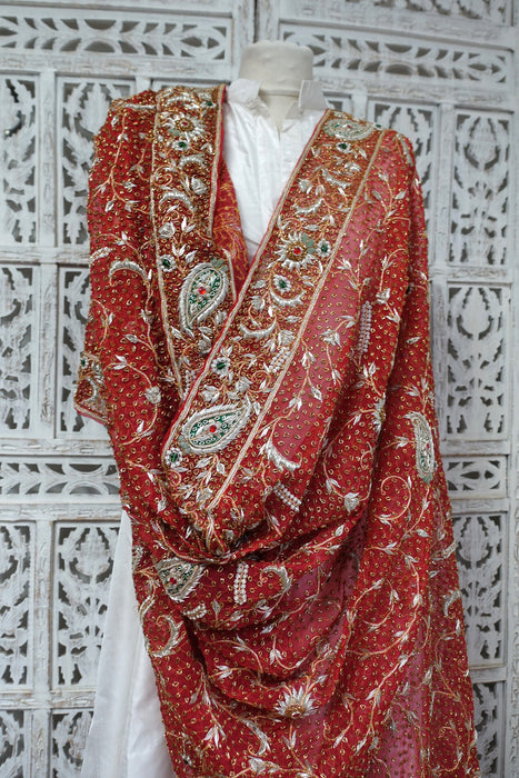 Red Vintage Wedding Dupatta - New