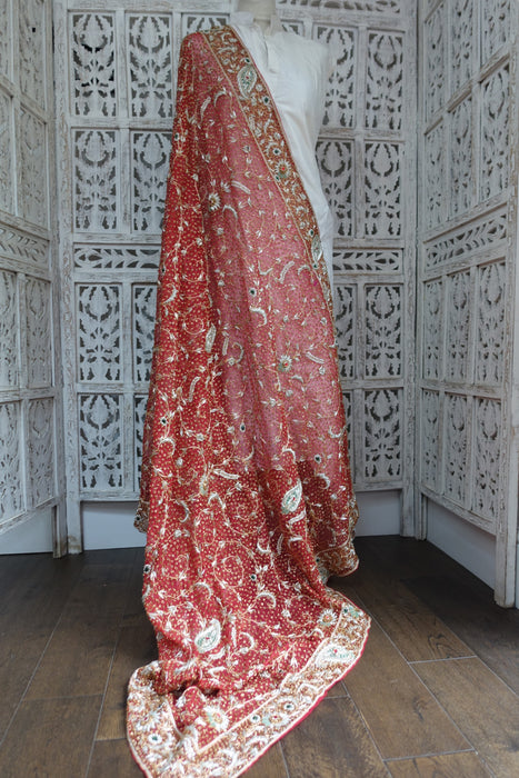 Red Vintage Wedding Dupatta - New