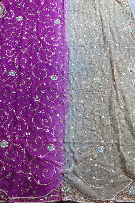 Cream And Vivd Purple Vintage Dupatta - New