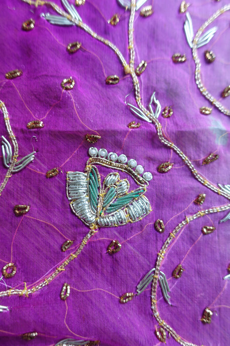 Cream And Vivd Purple Vintage Dupatta - New