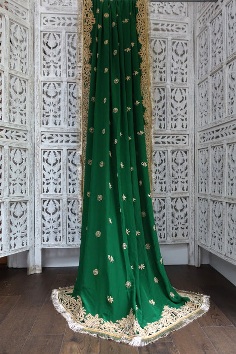 Green Pure Silk Vintage Dupatta - New