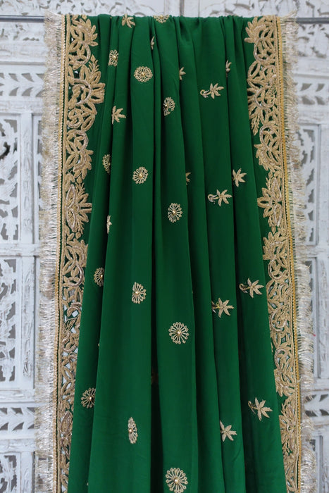 Green Pure Silk Vintage Dupatta - New