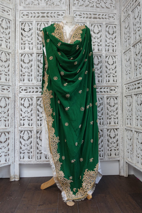 Green Pure Silk Vintage Dupatta - New