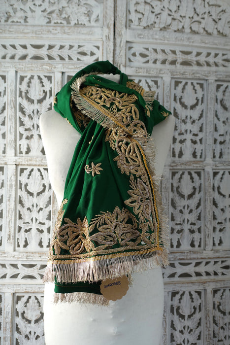 Green Pure Silk Vintage Dupatta - New