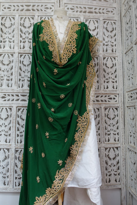 Green Pure Silk Vintage Dupatta - New