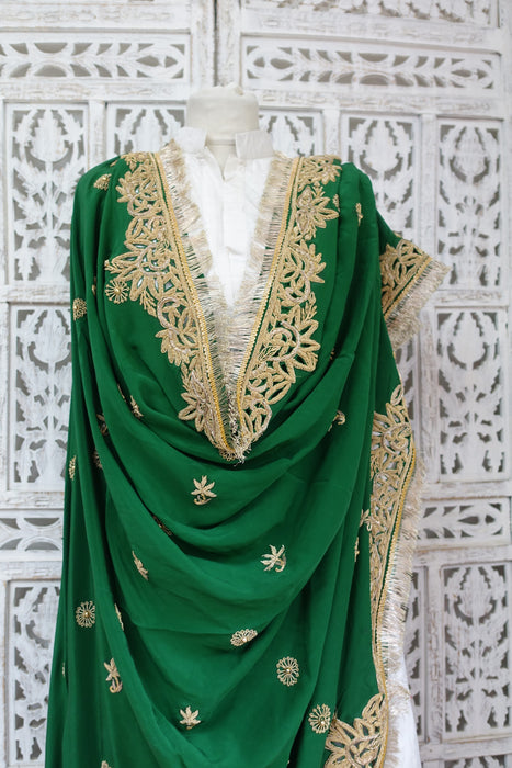 Green Pure Silk Vintage Dupatta - New