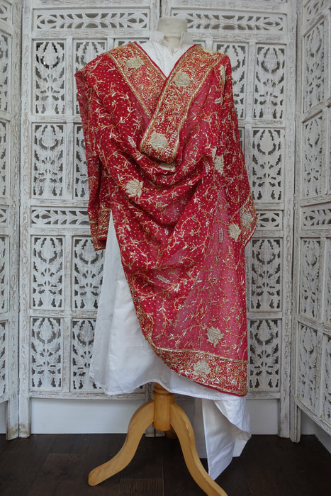 Red Zardosi Wedding Vintage Dupatta - New